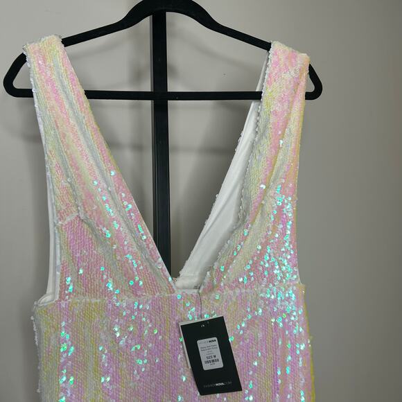 Fashion Nova sassy sequin dress- M-feather hem, deep V neck - Picture 3 of 8